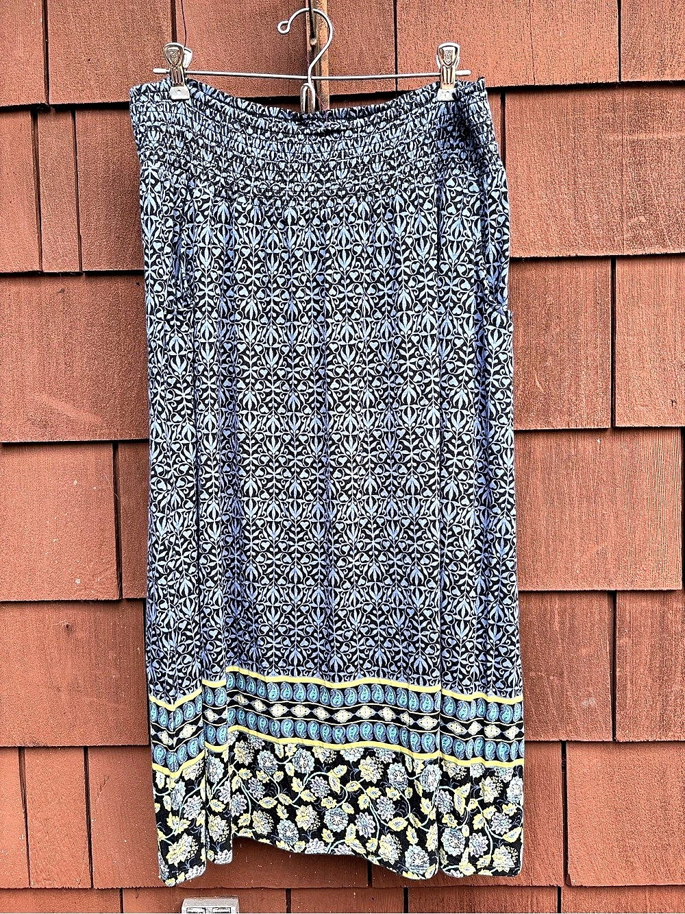 J Jill Floral Maxi Skirt in Blue & Black Size Medium petite